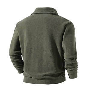 Men's Olive Green Fleece Jacket Pullover Casual Winter Outdoor Wear Breathable Waterproof Windproof Regular Fit Solid Front Logo - Product Image 3