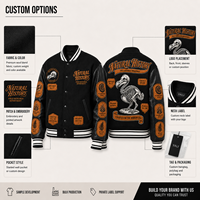Jaket Baseball Vintage Campuran Wol Lengan PU Bordir Grafis Detail Stud Pengembangan Merek