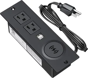 Kantoormeubilair Verzonken Power Strip Met Usb-poorten, bureau Outlet 10W Draadloze Laadstation Met 2 Outlet & 2 Usb Poorten