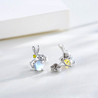 Bijoux animaux Boucles d'oreilles en argent sterling 925 émaillé Lapin mignon avec pierre de lune pour femmes