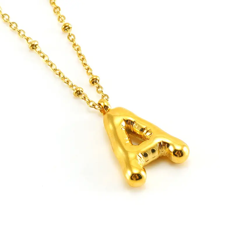 Stainless Steel 18K Gold PVD Plated DIY Balloon Alphabet Initial Letter Necklace Titanium Steel Aerated Bubble Letters Necklace