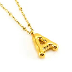 Stainless Steel 18K Gold PVD Plated DIY Balloon Alphabet Initial Letter Necklace Titanium Steel Aerated Bubble Letters Necklace