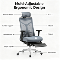 Chaise de bureau ergonomique pivotante en maille réglable, repose-pieds rétractable, support lombaire, siège inclinable pour ordinateur, pour la maison et le lieu de travail