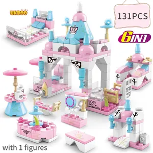 UKBOO 131 Pcs 친구 시리즈 6 1 소녀 선물 핑크 성 궁전 Gazebos 빌딩 블록 Diy 조립 장난감