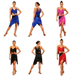 Conjunto de Top Corto sin Mangas con Flecos y Falda para Baile Latino, Cuello en V, para Entrenamiento de Cha Cha y Tango, Venta al Por Mayor para Mujeres - Product Image 1