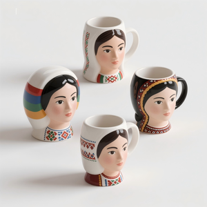 Vaso in Ceramica Souvenir della Bulgaria. Scultura 3D Personalizzata Dipinta a Mano, un Vaso che Unisce l'Arte Floreale al Patrimonio Folcloristico Balcanico - Product Image 5