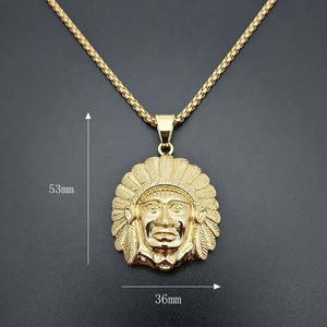 Vintage Indian Tride Chief Indians anziani collana con ciondolo in acciaio inossidabile placcato oro 18 carati per uomo - Product Image 4