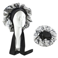 Bonnet de cyclisme en soie Satin réglable grand bonnet de nuit de sommeil femmes cheveux bouclés tresse extensible cravate bande bord écharpe Bonnets
