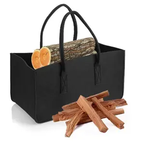 Felt Storage Bag Fireplace Wood Organizer Shopping Basket Firewood Pocket Bag Home