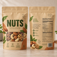 Sachet Doypack Personnalisé en Papier Kraft Qualité Alimentaire avec Fenêtre et Fermeture Zip Refermable pour Emballage de Snacks et Noix
