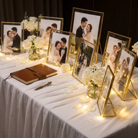 Support de table en laiton doré pour cadre en verre, double face, pour numéros de table de mariage, panneau de bienvenue, menu de restaurant, affichage d'événements