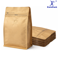 Customizable Brown Flat Bottom Kraft Paper Stand up Pouch for Tea Coffee Bean Food Packaging with Valve