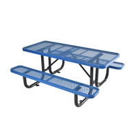 Ensemble table et chaises rectangulaires modernes OEM 72 pouces en métal thermoplastique bleu pour jardin/extérieur, camping, salle à manger, école, ferme