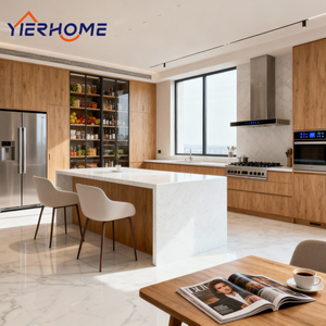 Armoires de cuisine <span class=keywords><strong>en</strong></span> bois de cerisier massif, design modulaire avec garde-manger haut, <span class=keywords><strong>four</strong></span> double intégré, réfrigérateur intégré et îlot de cuisine - Product Image 1