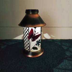 Solar Garden <b>Lantern</b> Butterfly Metal LED Outdoor Patio Light Water Resistant Portable Iron Art <b>Lamp</b> - Product Image 1
