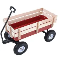 Chariot de jardin en acier inoxydable pour enfants, chariot avec roulettes, sur les côtés en bois, balustrade lourde, capacité de 330 — lb, rouge