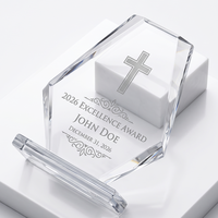 Trophée en cristal transparent personnalisé, nouveau design, grande surface de gravure, base en cristal transparent, récompense pour les réalisations professionnelles et l'excellence