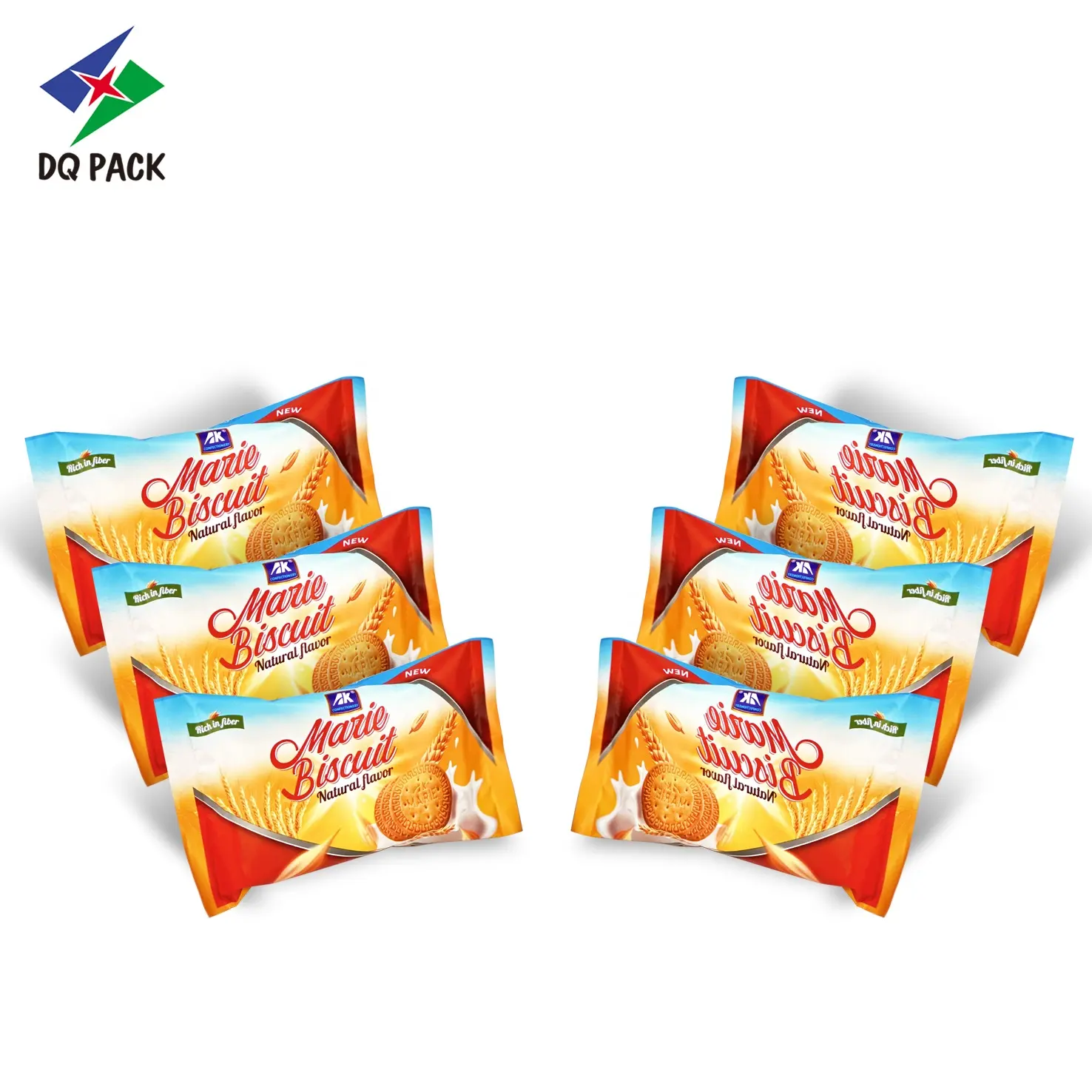 DQ PACK personnalisé Flexible Biscuit Cookie Snack emballage atomique rouleau Film flux Wrap métallique blanc BOPP sac à biscuits anti-odeur