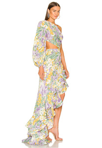 Robe florale pour femmes Sexy inclinée une épaule mince taille <span class=keywords><strong>coupe</strong></span> <span class=keywords><strong>longue</strong></span> Maxi robe feuille de Lotus irrégulière à volants Style décontracté tissé - Product Image 6