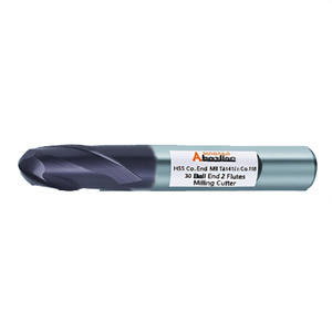 Fraise à queue HSS-Co TA1418 avec revêtement TiAlN, hélice à 30 degrés, à 2 dents, pour fraisage à bout sphérique - Product Image 2