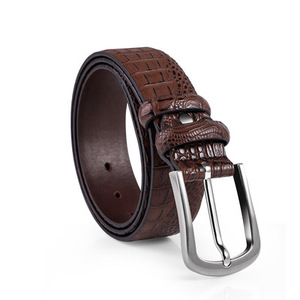 Cinturón ajustable de piel auténtica para hombre, hebilla de diseño de cocodrilo de latón macizo, ancho de 1,38 pulgadas, longitud de 47 pulgadas, moda KH - Product Image 1