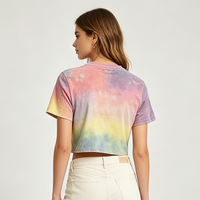 T-shirts courts tie-dye pour filles, vente en gros, personnalisables, dégradé, délavés, manches courtes, décontractés, en coton