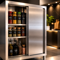 Armoire de cuisine autoportante en acier inoxydable avec porte coulissante, multifonctionnelle pour le stockage des aliments et des assaisonnements