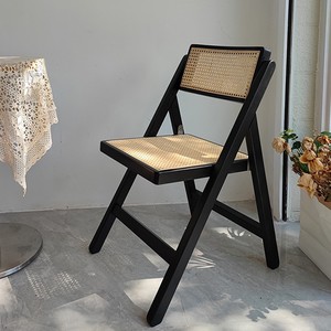 Folding Rattan Chair Natural Wood Color Rectangular Garden Chair For Study Room Coffee Shop Japanese Style Lounge <b>Stool</b> - Product Image 3