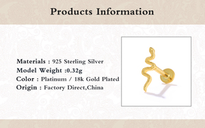 Boucles d'oreilles ROXI Ins Simple Snake en argent sterling S925, 16G, à dos plat, pour piercing de cartilage - Product Image 6