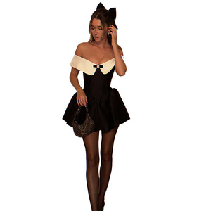 Elegante y Sofisticado Vestido Negro con Hombros Descubiertos Estilo Francés <span class=keywords><strong>para</strong></span> Otoño e <span class=keywords><strong>Invierno</strong></span>, Nuevo en Europa y América - Product Image 1