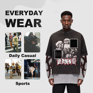 Felpa da <span class=keywords><strong>uomo</strong></span> personalizzata oversize di alta qualità girocollo 500Gsm <span class=keywords><strong>Streetwear</strong></span> a tracolla in cotone <span class=keywords><strong>felpe</strong></span> lavate in acido per <span class=keywords><strong>uomo</strong></span> - Product Image 2