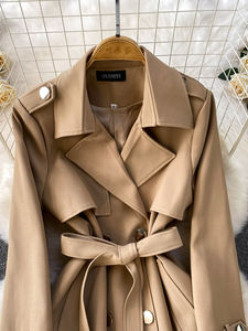 Cappotto <span class=keywords><strong>Trench</strong></span> da Donna Autunnale <span class=keywords><strong>Marrone</strong></span> Maillard Retrò con Colletto, Cintura e Vita Ultra Alta, Slim Fit - Product Image 3