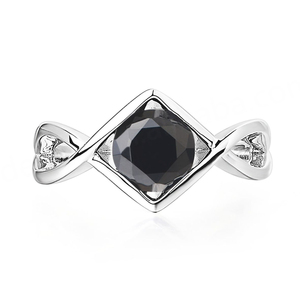Anillo de Ónice Negro con Cuerda, Plata de Ley 925, Anillo de Compromiso, Ónice Negro Redondo, Plata de Ley 925 - Product Image 3