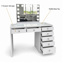 Table de maquillage avec miroir et lumière LED, style chinois, pour chambre à coucher, avec armoire et seau