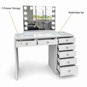 Table de maquillage avec miroir et lumière <span class=keywords><strong>LED</strong></span>, style chinois, pour chambre à coucher, avec armoire et seau - Product Image 2