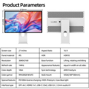 KUYCON Monitor Desktop lampu biru, layar ekstensi Pc layar Pro cermin tampilan P27D aluminium 4K 144Hz kecepatan Refresh - Product Image 3