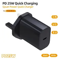 Charger Dinding Tipe-C 25W PD Langsung dari Pabrik, Bersertifikasi CE/FCC/RoHS, Colokan Retraktil yang Ditingkatkan untuk UK, Adaptor Charger Daya