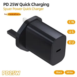 Factory Directly Mobile Phone CE / FCC/RoHS PD 25W Type-C Wall Charger UK Upgraded Retractable Plug Power Charger Adapte