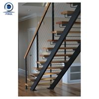 Hochwertige Innenholztreppe mit Stringer Moderner Offener Stufenbahn Gerade Treppe