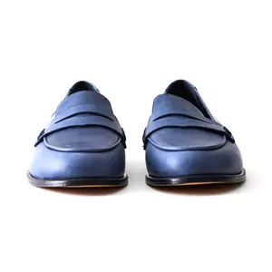 Blue OEM High Quality Leather Upper Loafers Hand Made Customized Flat Women's Shoes