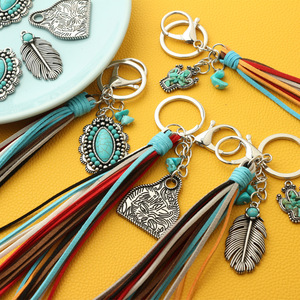 Dickmon Vintage Western Cowboy Style Ethnique <span class=keywords><strong>Cactus</strong></span> Porte-clés Cowgirl Turquoise Charme Bohème Gland Pendentif Vache Marque Porte-clés - Product Image 5