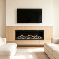 Cheminée électrique encastrable de 18 pouces avec chauffage, flamme LED 3D réglable, support mural français, contrôle par application Wi-Fi