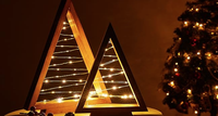 TSINYE Mini sapin de Noël d'intérieur moderne en bois, lumière LED, blanc chaud, décoration ronde avec alimentation secteur