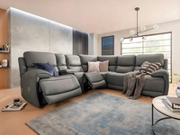 Canapé d'angle inclinable électrique en cuir Geeksofa moderne 5 places avec console et haut-parleur Bluetooth pour salon