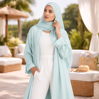 Abaya élégante turquoise ouverte pour femme, kimono long modeste à manches longues avec poignets à nœuds, abaya décontractée pour le quotidien