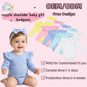 Conjunto de Body de Manga Larga con Volantes en <span class=keywords><strong>los</strong></span> Hombros y Diadema con Lazo, Traje Infantil Personalizado de Color Sólido para Regalo de Baby Shower o Uso Diario en Casa - Product Image 1