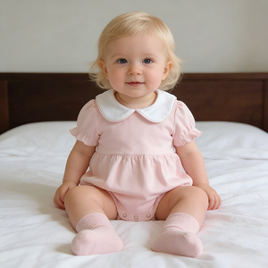 Combinaisons pour bébé personnalisées avec monogramme, Combinaison pour nouveau-né, Combinaison à manches courtes en coton doux avec col à volants, Ensemble de combinaison pour bébé - Product Image 3