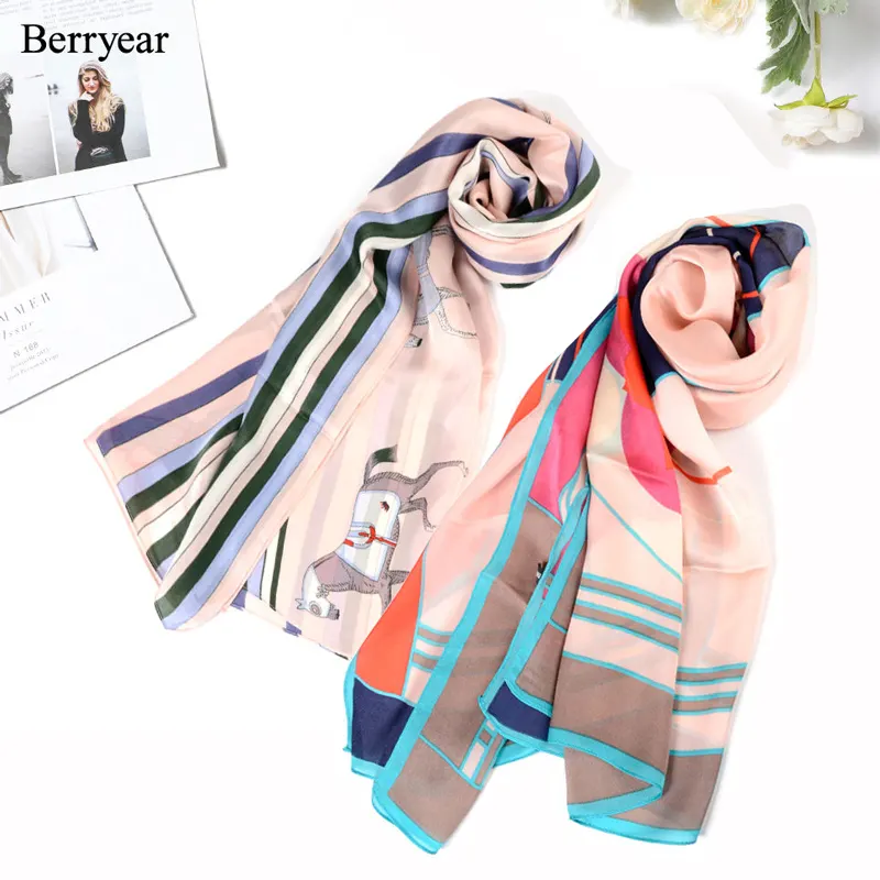 2024 Wholesale Handmade Girls' Long Shawl Custom Digital Print 100% Silk Scarf For Women