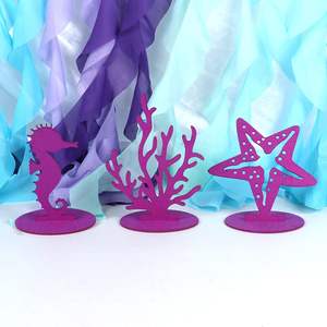 6 pièces de décorations d'anniversaire sirène violettes en feutre, centre de table, fournitures de décoration de fête <span class=keywords><strong>sous</strong></span>-marine pour thème océanique - Product Image 2