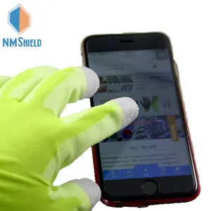 NMSHIELD 18 गेज अल्ट्रा प्रकाश हाय-विज़ पीला नायलॉन डूबा Polyurethane स्मार्टफोन दस्ताने सीई EN388 2110X